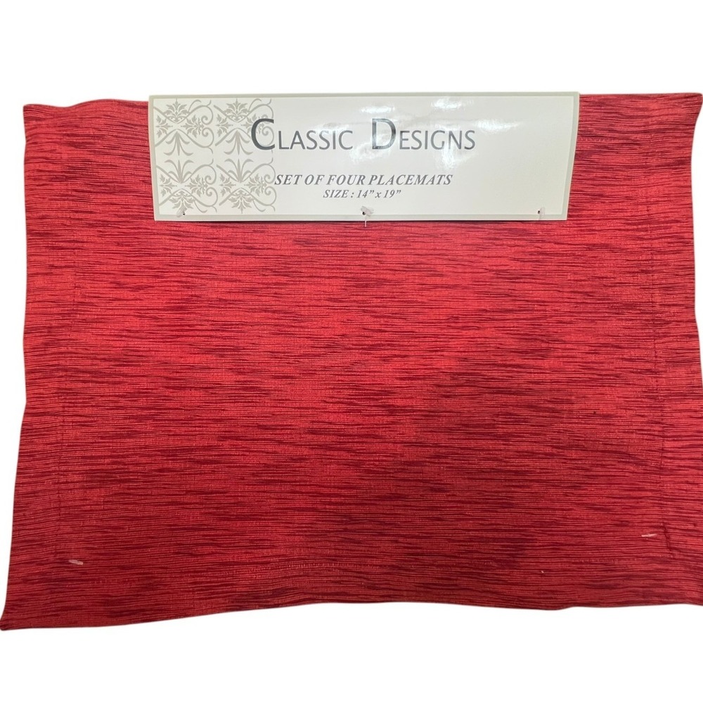 Classic Designs Placemats Set of 4 14x19 Red Brand New Heathered Textured Cotton